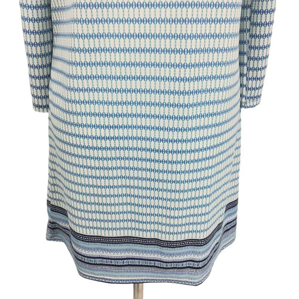 Cabana Life Stretch 3/4 Sleeve Geometric Dress Size M Blue UPF Shift Resort